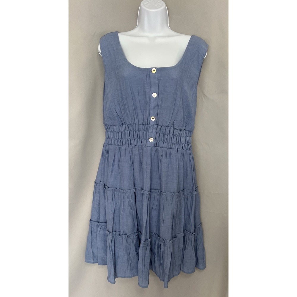 AUW  Tiered Babydoll Sleeveless Button Front Dress Sz 2X Plus Blue